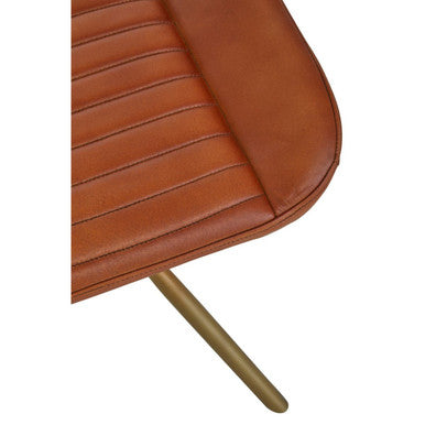 Buffalo Tan Genuine Leather Footstool with Gold Finish Base