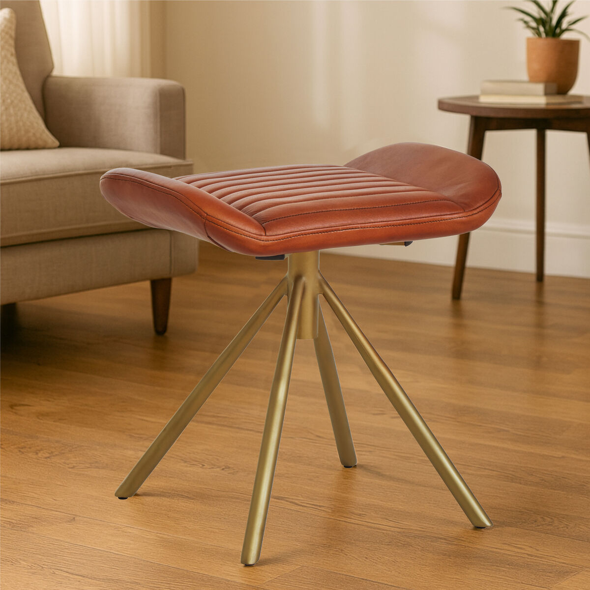 Buffalo Tan Leather Footstool