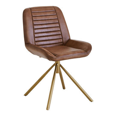 Buffalo Brown Genuine Leather Chair with Gold Finish Legs