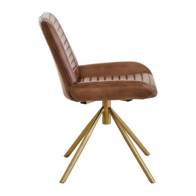 Buffalo Brown Genuine Leather Chair with Gold Finish Legs