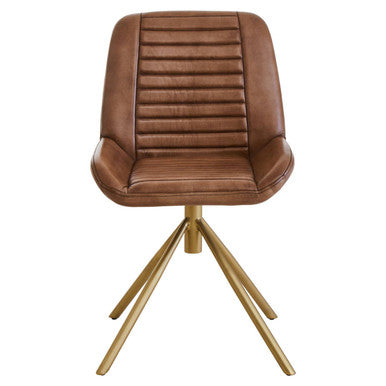 Buffalo Brown Genuine Leather Chair with Gold Finish Legs