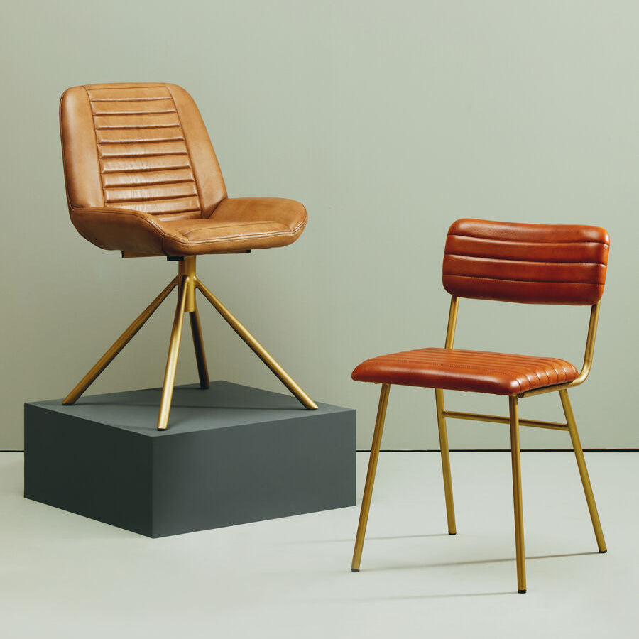 Buffalo Brown Genuine Leather Chair with Gold Finish Legs