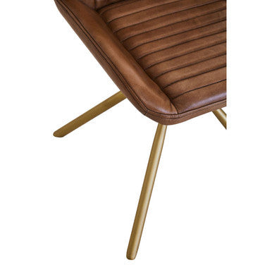 Buffalo Brown Genuine Leather Chair with Gold Finish Legs