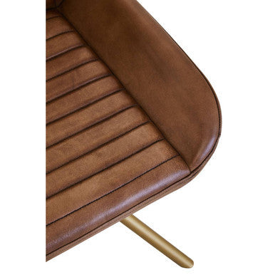 Buffalo Brown Genuine Leather Chair with Gold Finish Legs