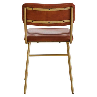 Buffalo Tan Leather Dining Chair With Gold Finish Frame