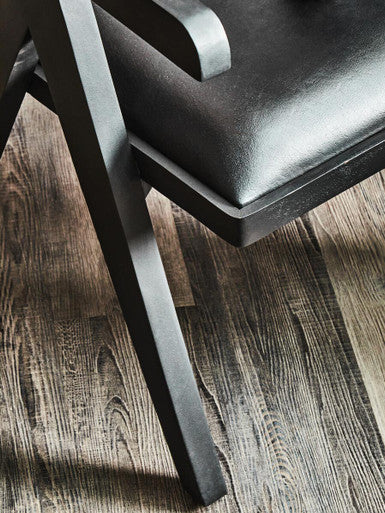 Buffalo Black Leather Chair With Wood Frame