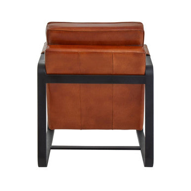 Buffalo Tan Leather Armchair with Curved Black Iron Frame