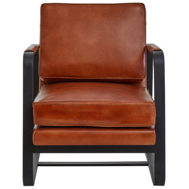 Buffalo Tan Leather Armchair with Curved Black Iron Frame