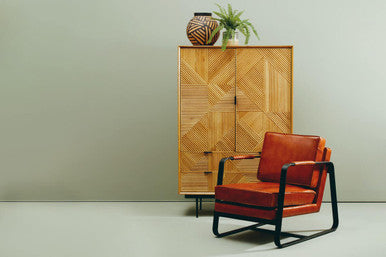 Buffalo Tan Leather Armchair with Curved Black Iron Frame