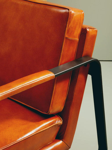 Buffalo Tan Leather Armchair with Curved Black Iron Frame