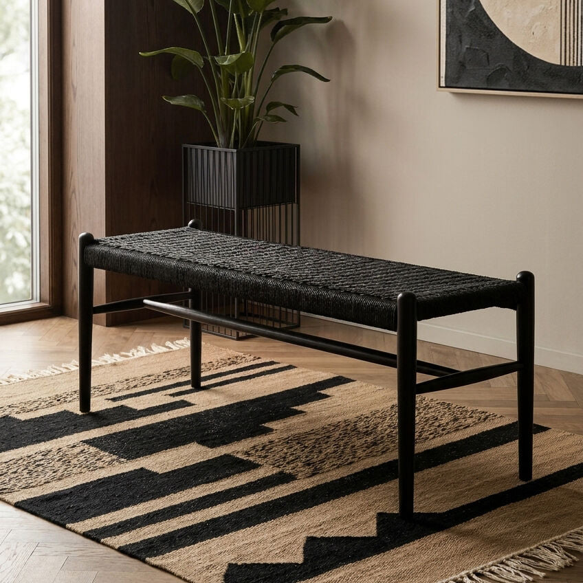 Cebu Black Rope Bench with Rope Seat