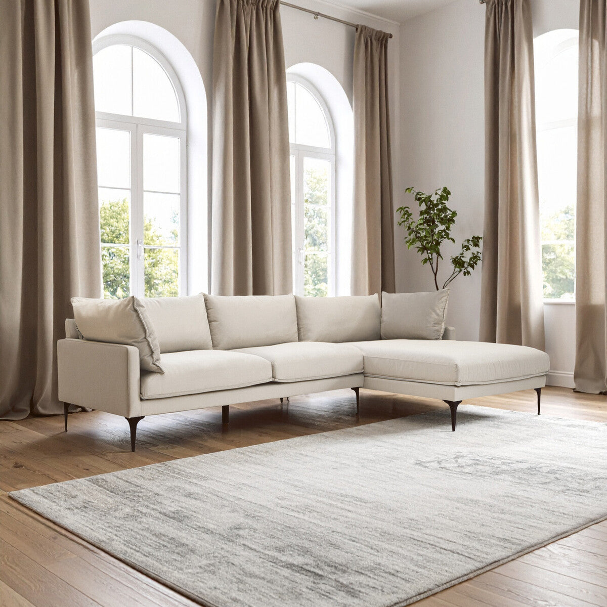 3 Seater Cream Right Chaise Sofa, Comfee
