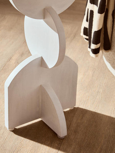 White Finish Mango Wood Abstract Side Table with Sculpted Geometric Base, Walsa