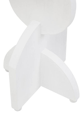 White Finish Mango Wood Abstract Side Table with Sculpted Geometric Base, Walsa