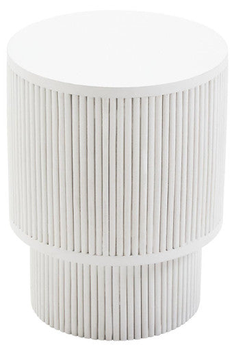 Whitewashed Mango Wood Ridge Detail Side Table with Column Base, Walsa