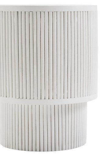 Whitewashed Mango Wood Ridge Detail Side Table with Column Base, Walsa