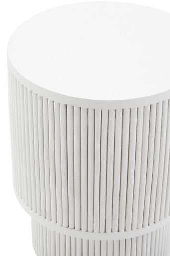 Whitewashed Mango Wood Ridge Detail Side Table with Column Base, Walsa