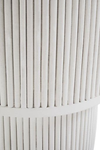 Whitewashed Mango Wood Ridge Detail Side Table with Column Base, Walsa