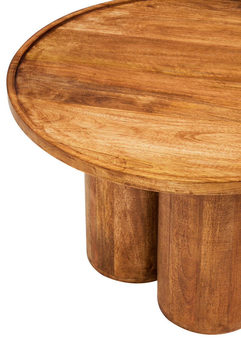 Natural Mango Wood Coffee Table with Column Base and Rounded Top, Walsa