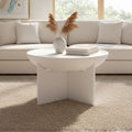 Whitewash Mango Wood Round Coffee Table with Cut-Out Pedestal Base | Walsa