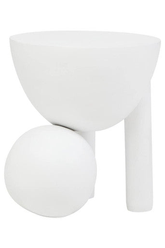 White Finish Mango Wood Round Side Table with Sphere and Semi-Cupped Legs | Walsa