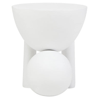 White Finish Mango Wood Round Side Table with Sphere and Semi-Cupped Legs, Walsa