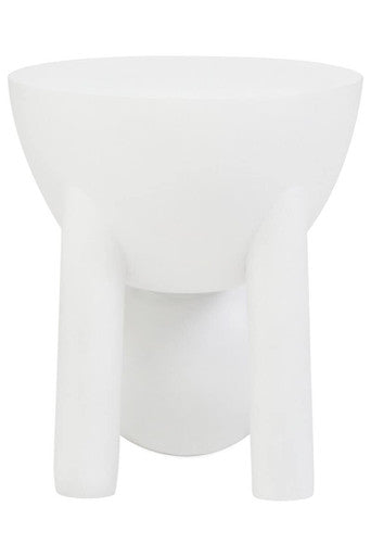 White Finish Mango Wood Round Side Table with Sphere and Semi-Cupped Legs | Walsa