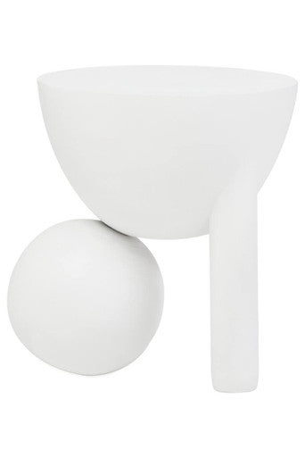 White Finish Mango Wood Round Side Table with Sphere and Semi-Cupped Legs | Walsa