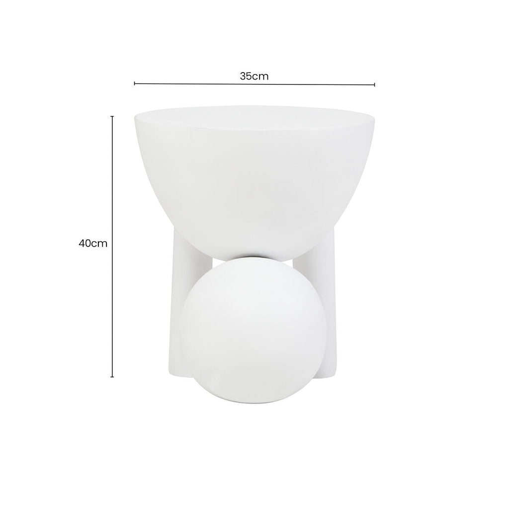 White Finish Mango Wood Round Side Table with Sphere and Semi-Cupped Legs | Walsa