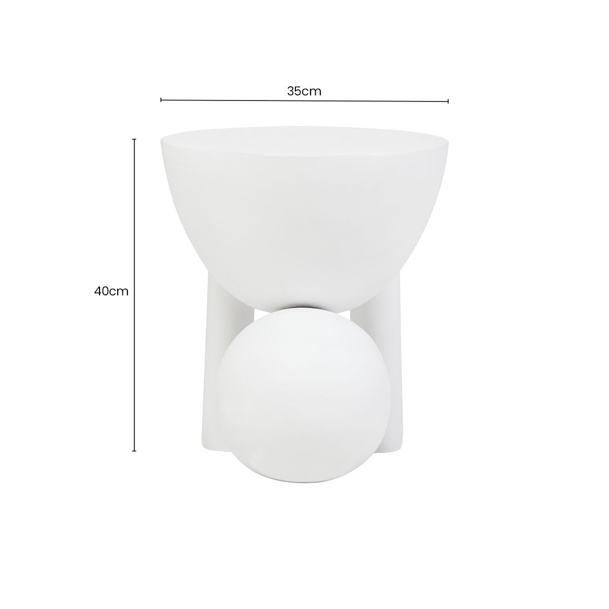 White Finish Mango Wood Round Side Table with Sphere and Semi-Cupped Legs | Walsa