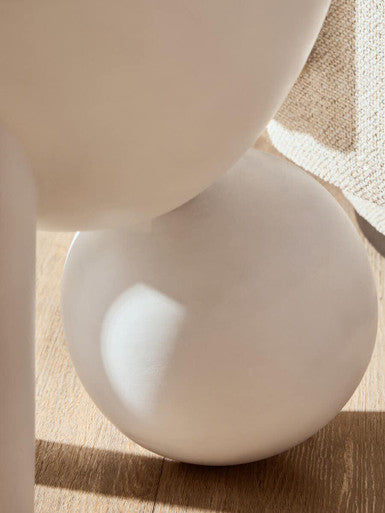 White Finish Mango Wood Round Side Table with Sphere and Semi-Cupped Legs | Walsa