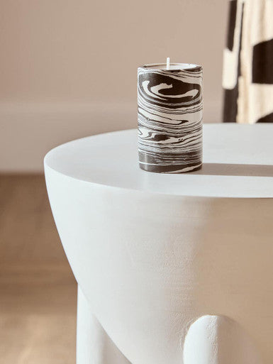 White Finish Mango Wood Round Side Table with Sphere and Semi-Cupped Legs | Walsa