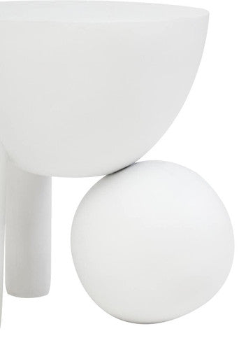 White Finish Mango Wood Round Side Table with Sphere and Semi-Cupped Legs, Walsa
