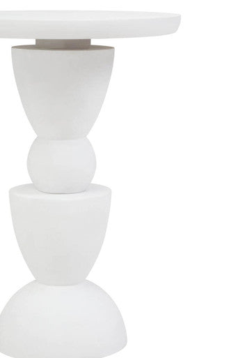 Whitewash Mango Wood Round Top Side Table with Sculptural Pedestal Base, Walsa