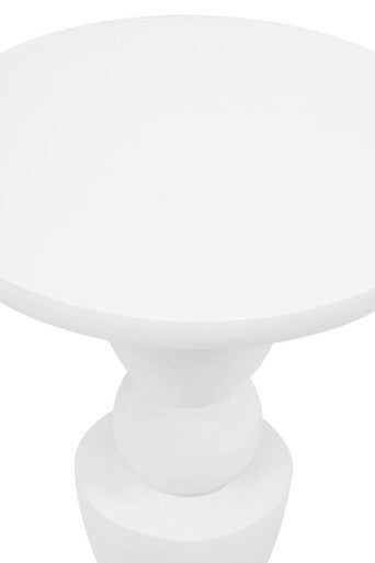 Whitewash Mango Wood Round Top Side Table with Sculptural Pedestal Base, Walsa