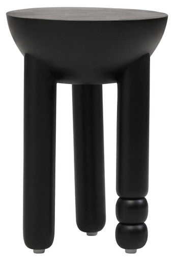 Black Mango Wood Round Side Table with Column Detail Base, Walsa