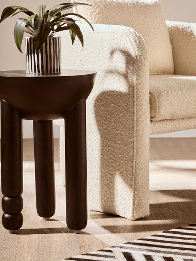 Black Mango Wood Round Side Table with Column Detail Base, Walsa