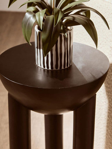 Black Mango Wood Round Side Table with Column Detail Base, Walsa
