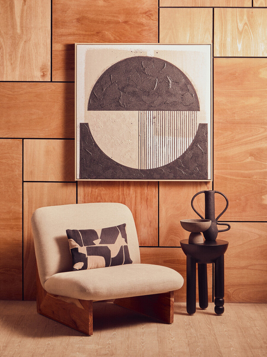 Black Mango Wood Round Side Table with Column Detail Base, Walsa