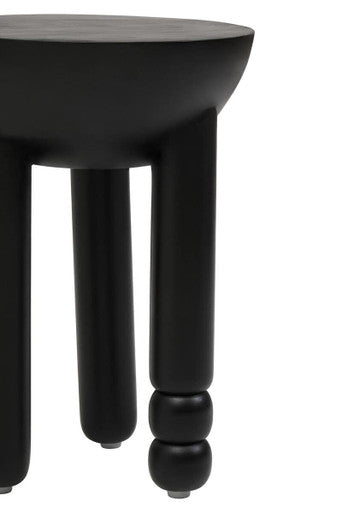 Black Mango Wood Round Side Table with Column Detail Base, Walsa
