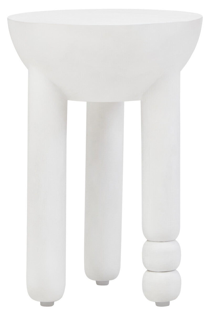 Whitewash Mango Wood Round Side Table with Column Detail Base, Walsa