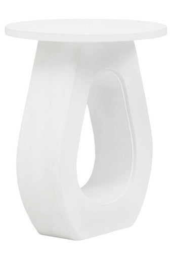 Whitewash Finish Mango Wood Accent Table with Horseshoe Cutout Base, Walsa