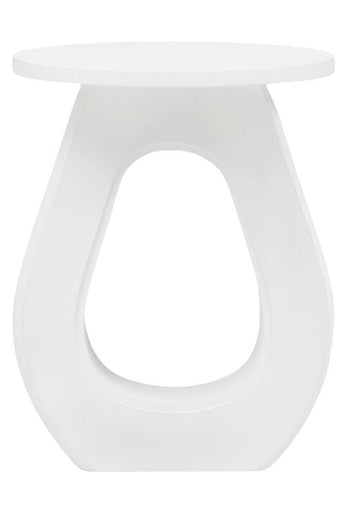 Whitewash Finish Mango Wood Accent Table with Horseshoe Cutout Base, Walsa