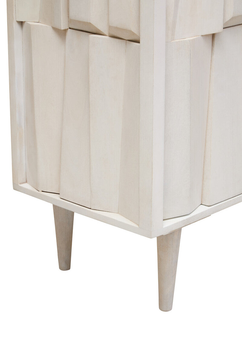 Sita Two Door Whitewash Mango Wood Abstract Cabinet