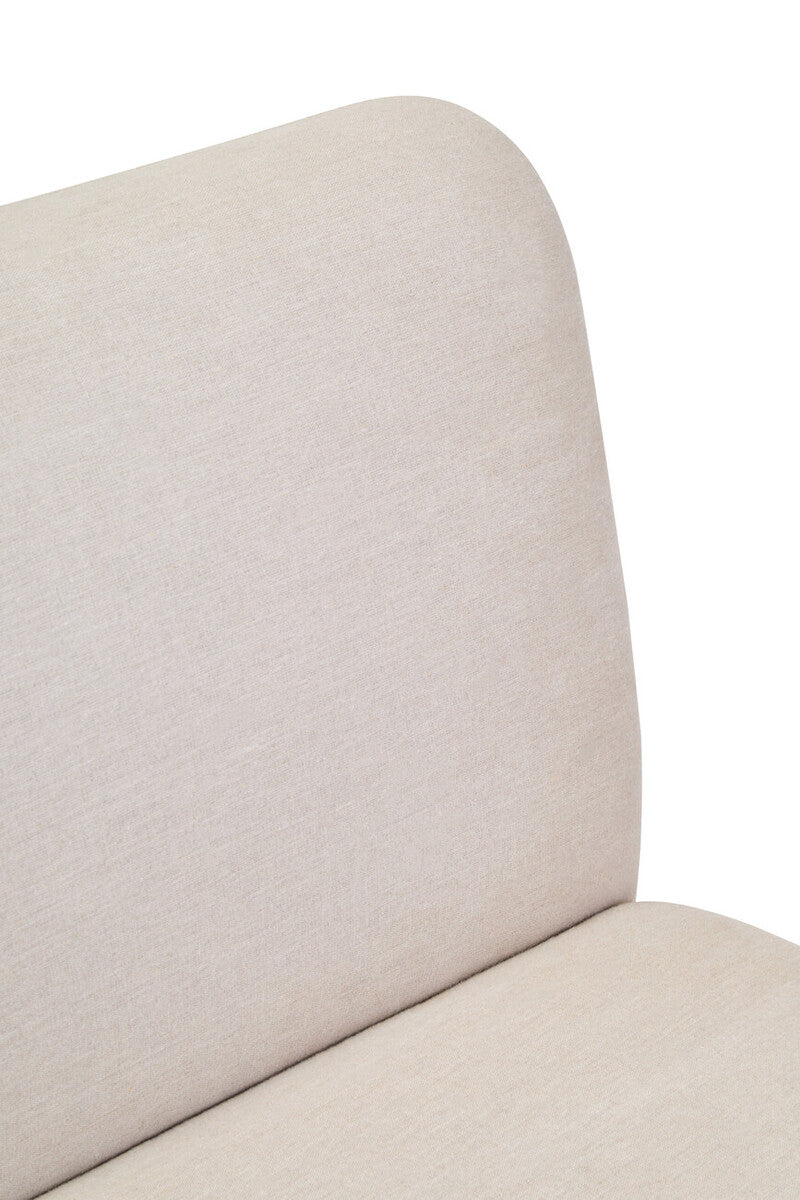 2 Seater Armless Cream Textured Linen Sofa with Wood Base, Parova