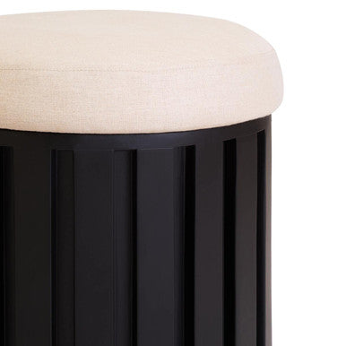 Perdoba Black Finish Mango Wood and Cream Linen Stool