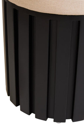 Perdoba Black Finish Mango Wood and Cream Linen Stool