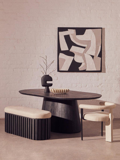 Perdoba Cream Textured Linen Dining Chair with Black Metal Frame