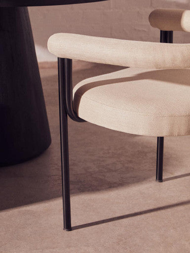 Perdoba Cream Textured Linen Dining Chair with Black Metal Frame