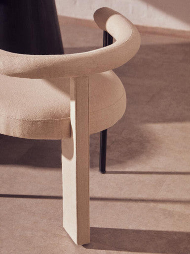 Perdoba Cream Textured Linen Dining Chair with Black Metal Frame